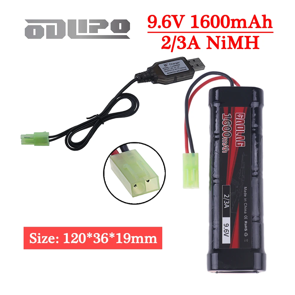 NiMH 8S 2/3A 9.6v 1600mAh Flat Battery /USB Charger with Mini Tamiya Connector for Airsoft Guns Mini AK series or modified AEG's