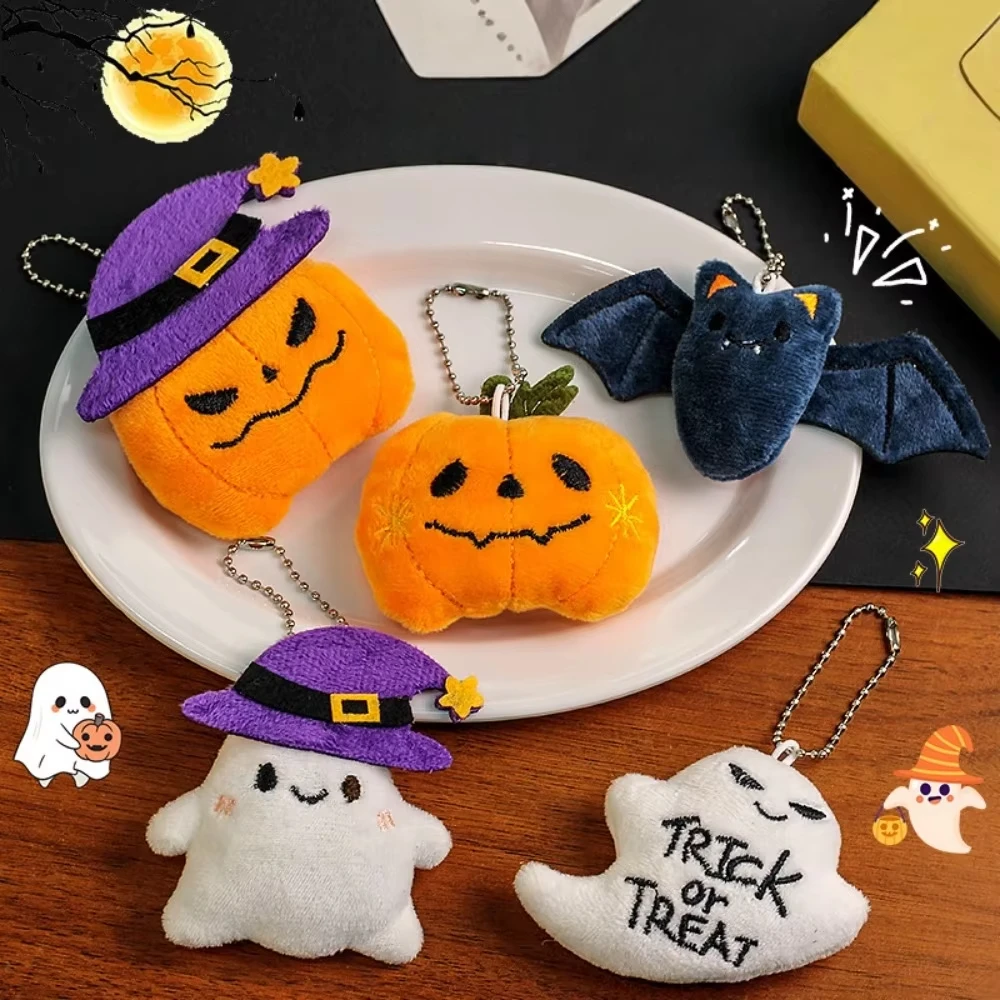 Jardme Halloween Plush Keychain for Women Funny Cartoon Pumpkin Ghost Bat Witch Hat Trick or Treat Party Gifts Bag Keychain