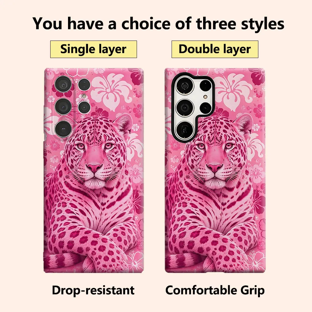 Pink Leopard Hibiscus Luxury Fashion Full Lens Protective Case for Samsung Galaxy S26 S25 S24 A56 A36 Plus Ultra