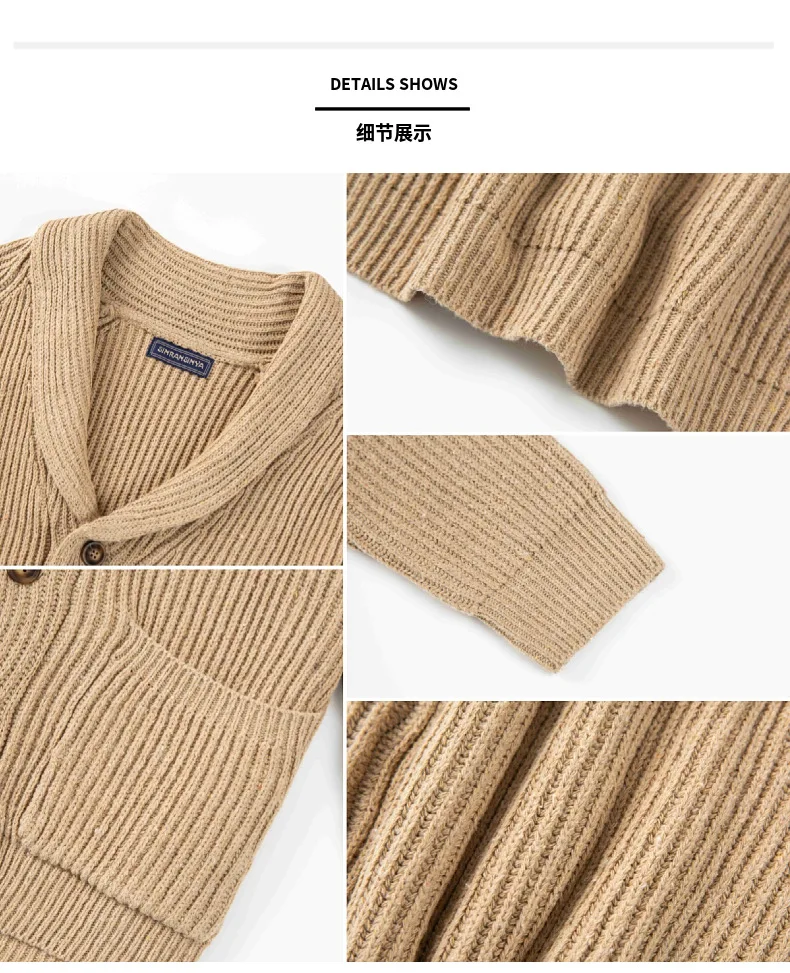 Męski sweter rozpinany z dzianiny w stylu vintage, modny, casualowy, z długim rękawem, kołnierzykiem i zapinany na guziki, jednolity kolor, kolekcja 2025.