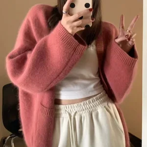 Turuncu, tatlı, klasik o-boyun moda tek göğüslü hırka kadın sonbahar Kore şık örgü düz renk gevşek hırka kadın İlk 10 satış-hırka-turuncu no. 10