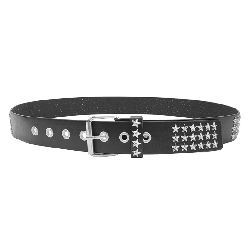 

Popular Star Rivet Belt Big Eyelet PU Belt All Matching Waistband for Casual Dropshipping