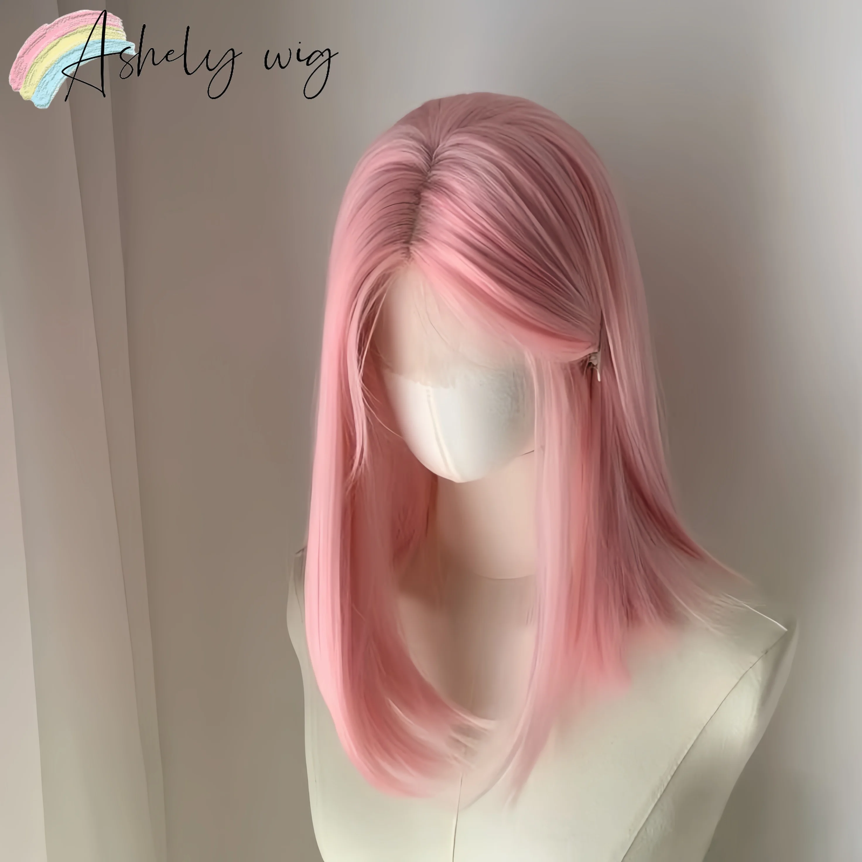 Pink Straight Lace Front Wig 14inch 13x4 HD Lace Frontal Straight Synthetic Lace Front Wig Lolita Natural Looking Peluca Cosplay