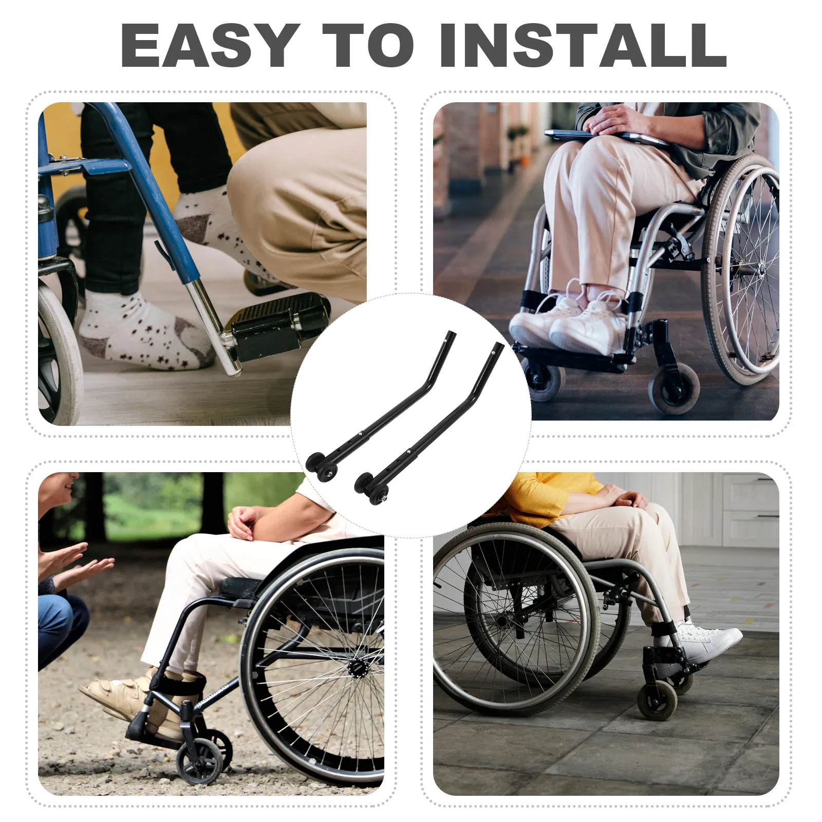 Wheelchair Anti Tip Wheels Aluminum Alloy Universal Rear Casters for Stability and Rollback Prevention 1 Pair