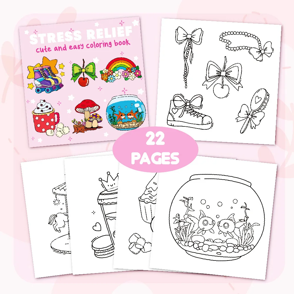 كتاب تلوين الرسوم المتحركة Bview Art: 22 صفحة من التصاميم اللطيفة والبسيطة للاسترخاء وتخفيف التوتر