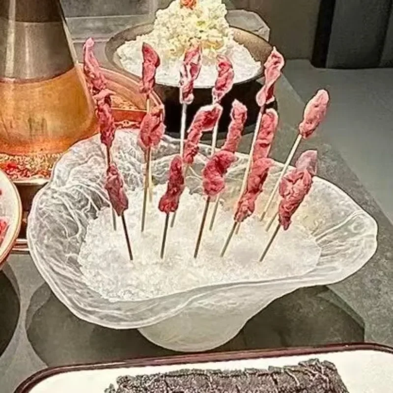 Unique Shaped Glass Hot Pot Serving Platter for Vegetables Mushrooms Salmon Sashimi Ice Plate Beef Dishware Kitchen Dining