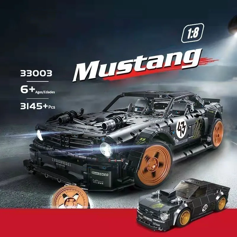 

Technical Building Block 1:8 Scale Muscle Sport Car Mustangs Dark Horse Racing Vehicle 2For1 Model Toy Collection For Boy Gift