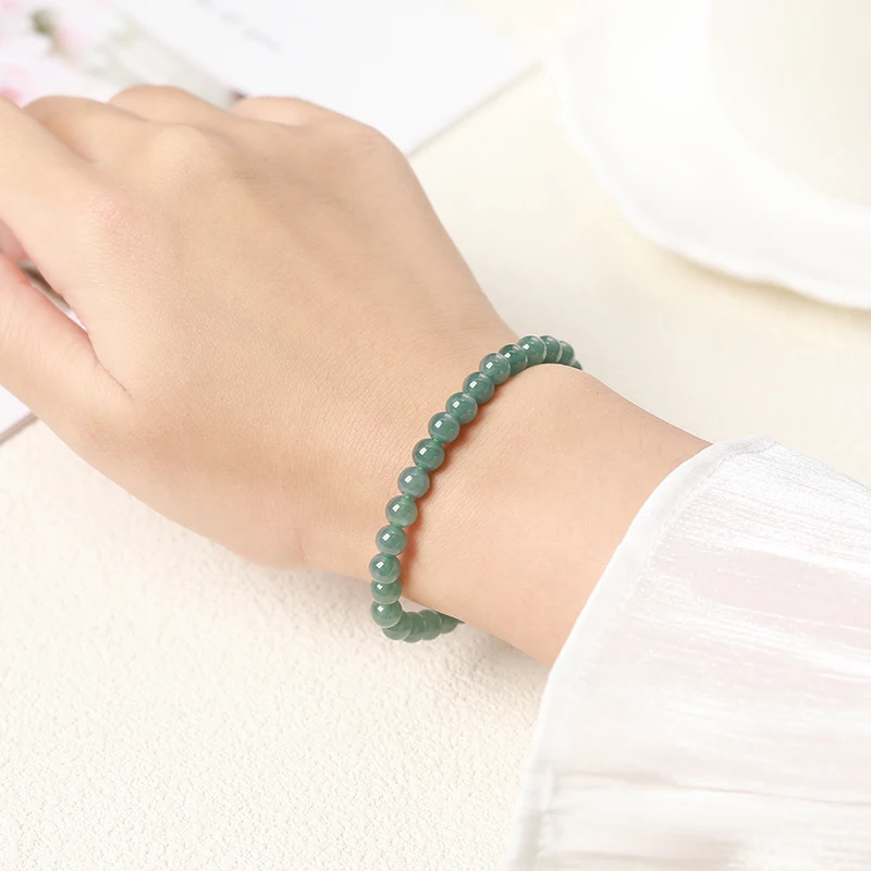6mm Genuine Natural Guatemala Jadeite Beaded Bracelet for Women Luxury Elegant Energy Healing Elastic Bangles Girlfriend Gifts view 6