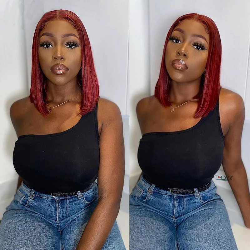 

99J Glueless Wigs Burgundy Short Bob Wig 6X4 Lace Closure Wigs For Women 180% Pre Cut Preplucked Wear Go Human Hair Lace Wig
