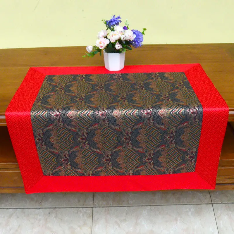 Mantel de tela de estilo étnico para mesa de centro, mantel de tela brocada amarilla con motivos, cubierta de doble capa