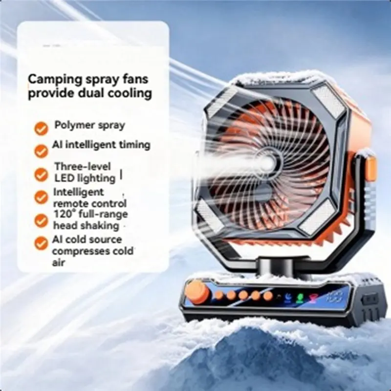 AB43-Rechargeable Camping Fan 10000Mah Portable Desktop Fan With Remote& LED Light 4 Speeds Strong Airflow For Outdoor A