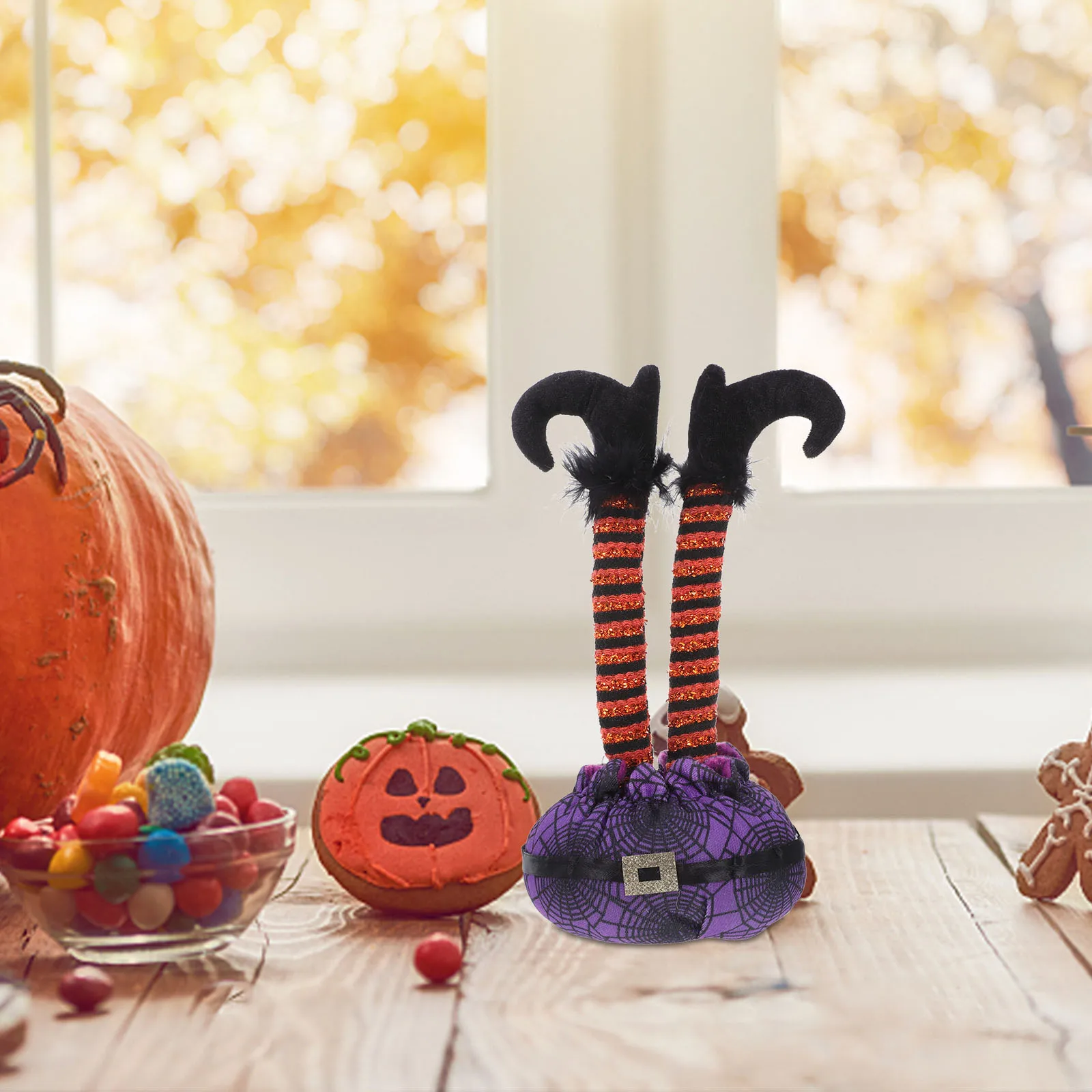 

1pcs Upside Down Legs Halloween Decoration Striped Leg Props For Indoor Outdoor Home Party Flexible Wire Inside Synthetic Cloth