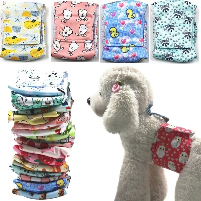 Reusable Animals Pet Dog Male Dog Cartoon Physiological Pant Adjustable Sanitary Belly Wrap Band Cotton Diaper Dog Accessories