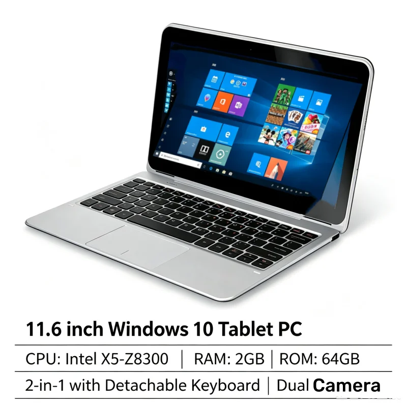 2 in 1 Windows 10 Tablet PC 11.6 Inch 11A X5-Z8300 CPU 2GB DDR 64GB Flash Memory 1366*768 IPS Dual Cameras