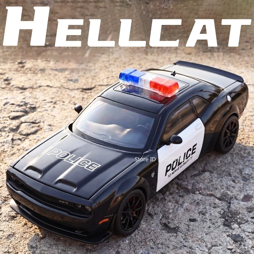 Modèle de voiture de sport Hellcat à l'échelle 1:24, en métal moulé sous pression, portes ouvrables, absorption des chocs, pneus en caoutchouc, jouets de voiture de police éducatifs