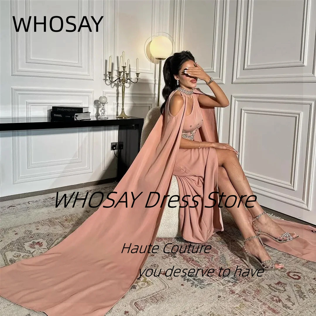 WHOSAY Customized Sexy Robe Des Cocktail Party Side Slit Prom Dresses Handmade Beaded One Shoulder Evening Gowns with Shawls