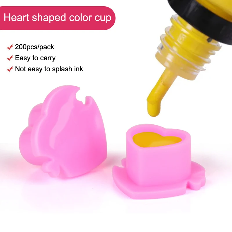50PCS Disposable Biodegradable Tattoo Ink Cup Heart-shaped Base Environmentally Friendly Splicing Pigment Cap Tattoo Accessory