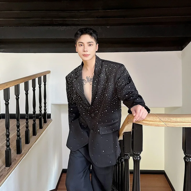 WTHT แฟชั่นผู้ชายไม่สม่ําเสมอ Spliced Diamond Design Blazer Coat อินเทรนด์ 2025 ฤดูร้อนสบายๆเสื้อแขนยาวชาย 2A0452