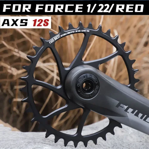 Imagen 2 del producto PASS QUEST Plato de 8 pernos para Sram FORCE 1 22 rojo montaje directo ejes estrechos anchos 12 velocidades 34 36 dientes 42t 46t 44t 40t plato