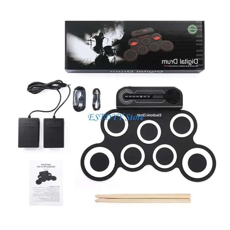 G6DE Rechargeable Electronic Drums Silicone Practice Pad with Speaker Drumsticks