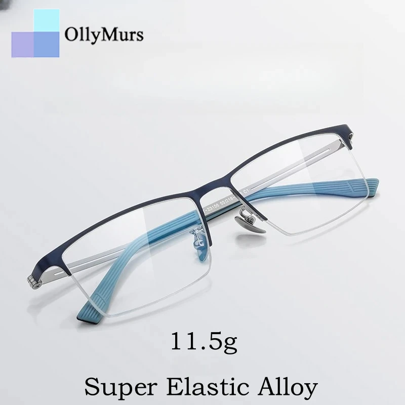 

OLLYMURS Ultralight Fashion Men's Half-Frame Glasses Business Flexible High-Quality Alloy Optical Prescription Eyeglasses 156ZM