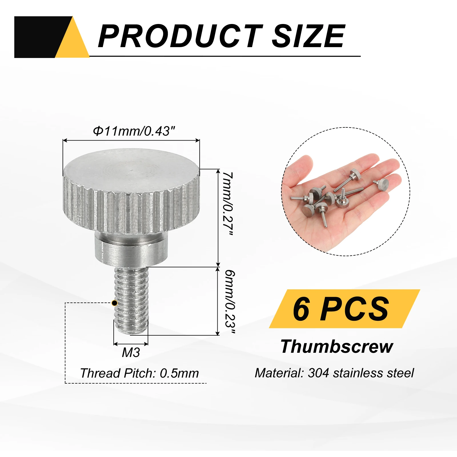 Uxcell 4/6Pc Flat Knurled Head Thumb Screws 304 Stainless Steel Fully Threaded Thumbscrew Bolts Fasteners for Lighting Household