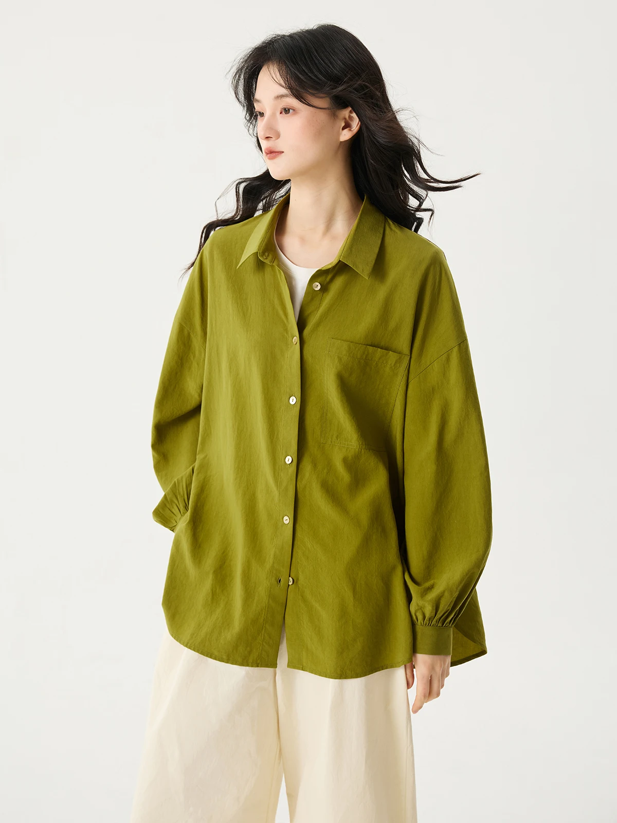 

Loose Fit Casual Sle Long Sve Women's irt Prefree Drifting 00% Lyocell Oversize Draped irt Breathable Comfortable