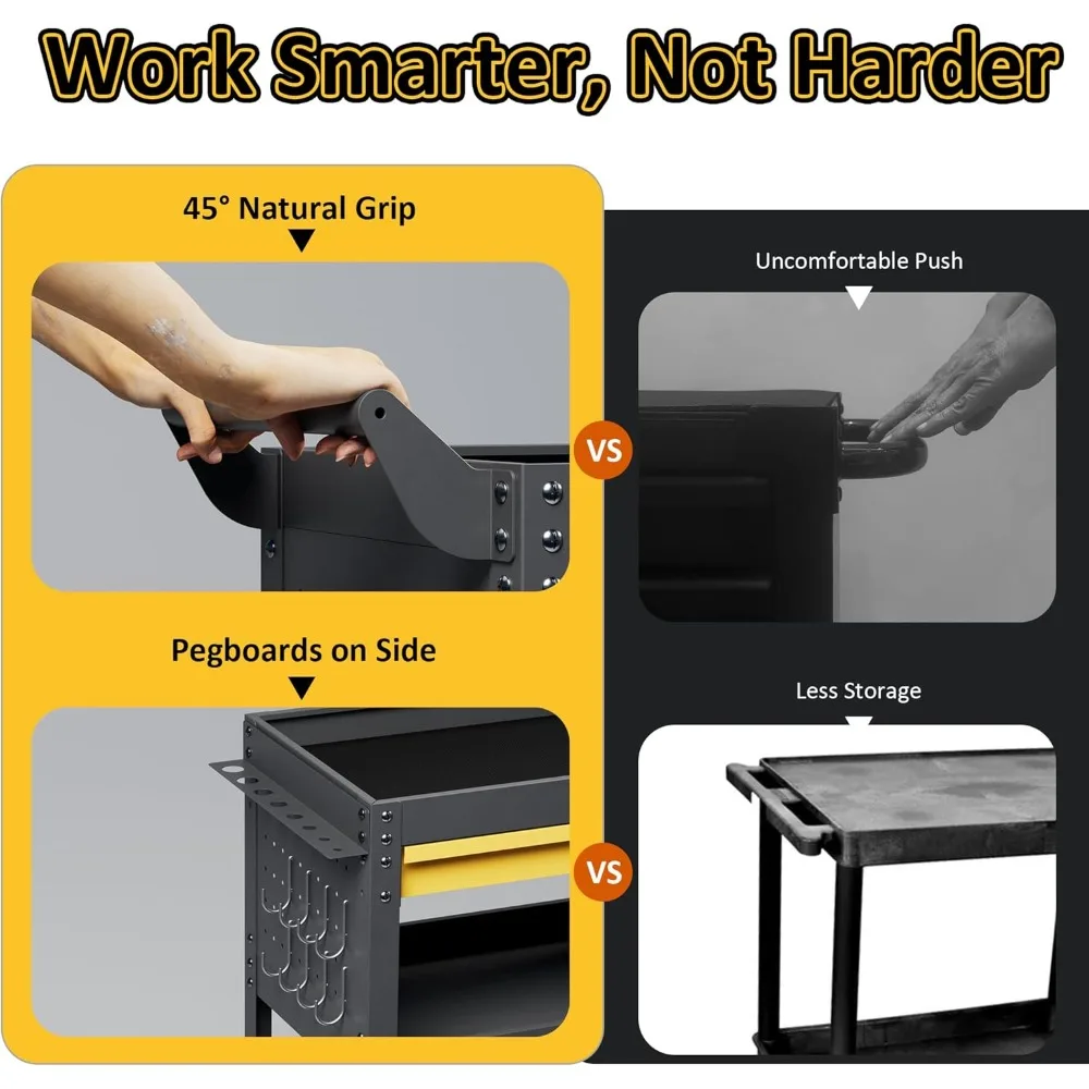 Тележка для инструментов на колесах, сверхмощная универсальная тележка, рабочая тележка с ящиками и пегбордами, грузоподъемность 440 фунтов