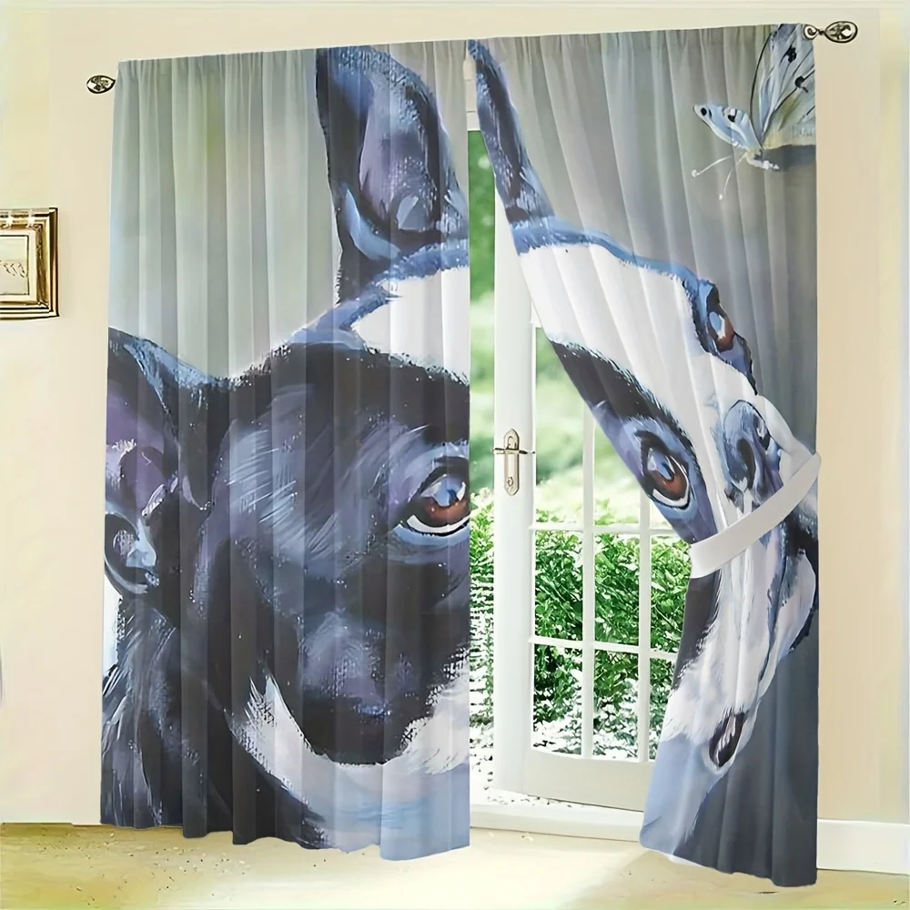 Dog Portrait Curtain Blue Living Room Curtains Pet Lover Modern Style Window Drapes Artistic Canine Artwork Home Decor Panel
