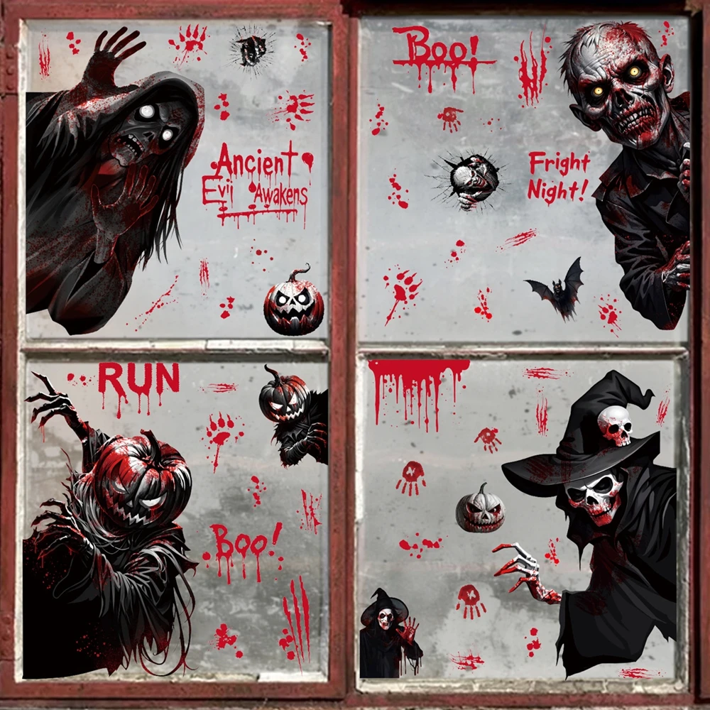 Halloween Window Stickers Ghost And Reaper Monster Glass Door Decals Pumpkin  Monster  Halloween Decoration