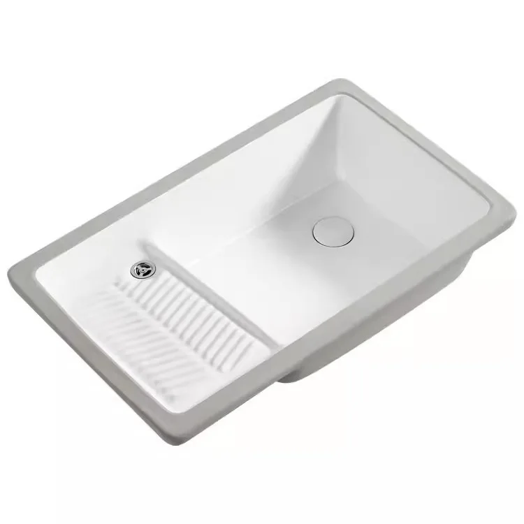 

Wholesale Balcony Side Drainage Ceramic Laundry Basin with Washboard Hand Wash Single