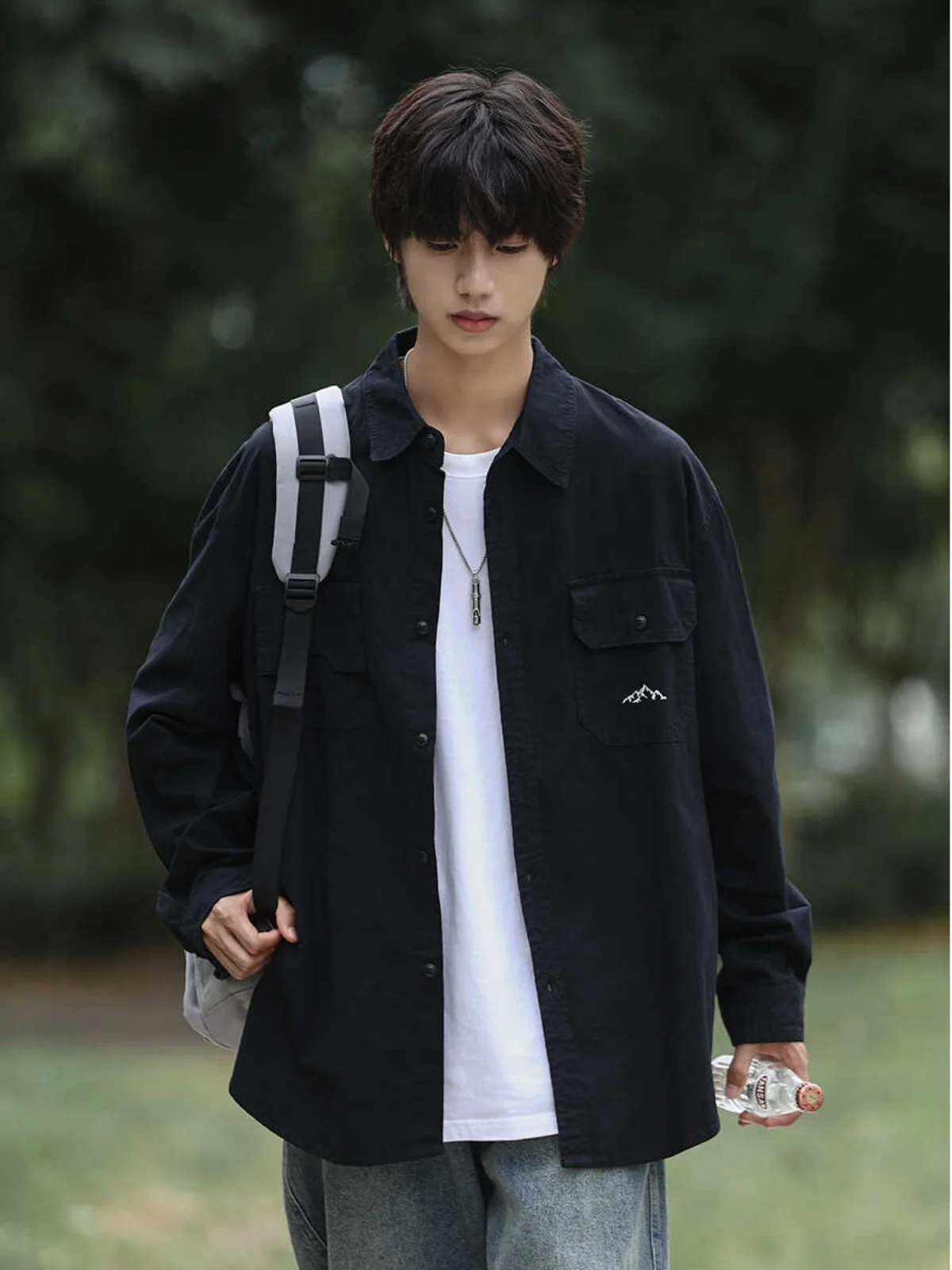 

Ретро-японская мужская рубашка с длинным рукавом, свободного кроя, больших размеров, весенне-осенняя, рабочая одежда, с вышивкой, универсальная.