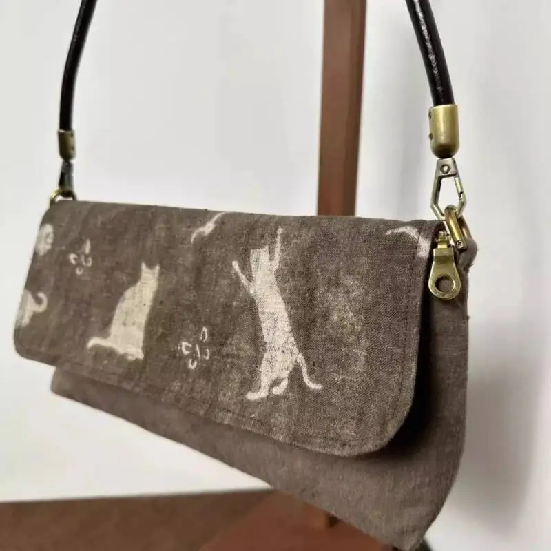 Y2k カワイイ猫デザイン トップハンドルバッグ ヴィンテージ オールマッチ シンプル ショルダーバッグ 脇の下バッグ レディース ストリートウェア 財布とハンドバッグ