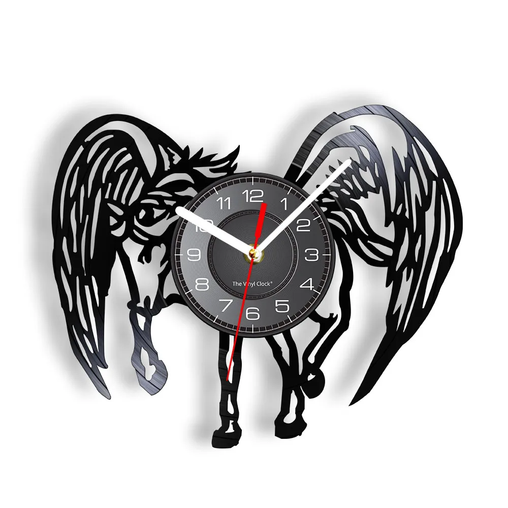 Pegasus Vinyl Record Wall Clock Vintage Constellation Themed Art Fantasy Wall Decor Horoscope Animal Horse With Angel Wing Watch