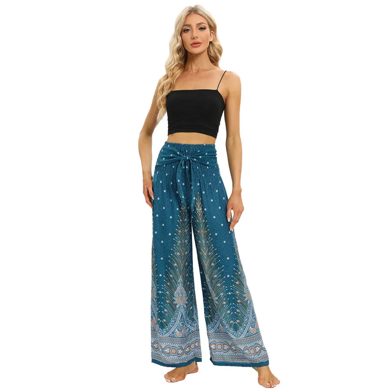 Women's Boho Palazzo Pants Yoga Wide Leg Pants With Pockets Harem Pants Jumpsuit Hippie Clothes bohemia