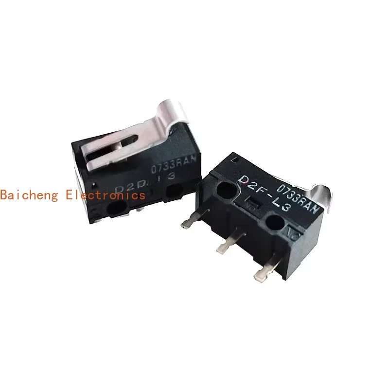 10PCS D2F-L3 series R swing rod straight handle 3-legged 3A micro switch mouse lightly touches gray dot