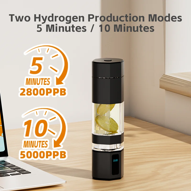 Portable Hydrogen Water Bottle SPE PEM Dual Chamber Hydrogen Generator With Aluminum Alloy Shell Anti Fall Design OEM Service