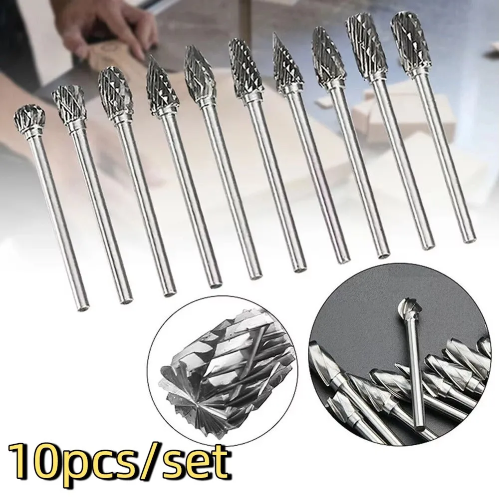 

10pcs/set Mini Tungsten Carbide Burr 6mm Shank Hard Alloy Grinding Head Industrial Grade Drill Bit Aluminum Processing