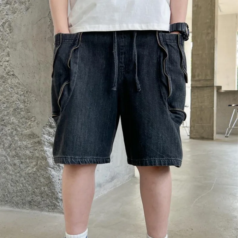 Summer New Kids Designer Black Cargo Denim Shorts Tweens Boy Casual Straight Knee-Length Jeans For Child Five-point Pants 4-14 Y