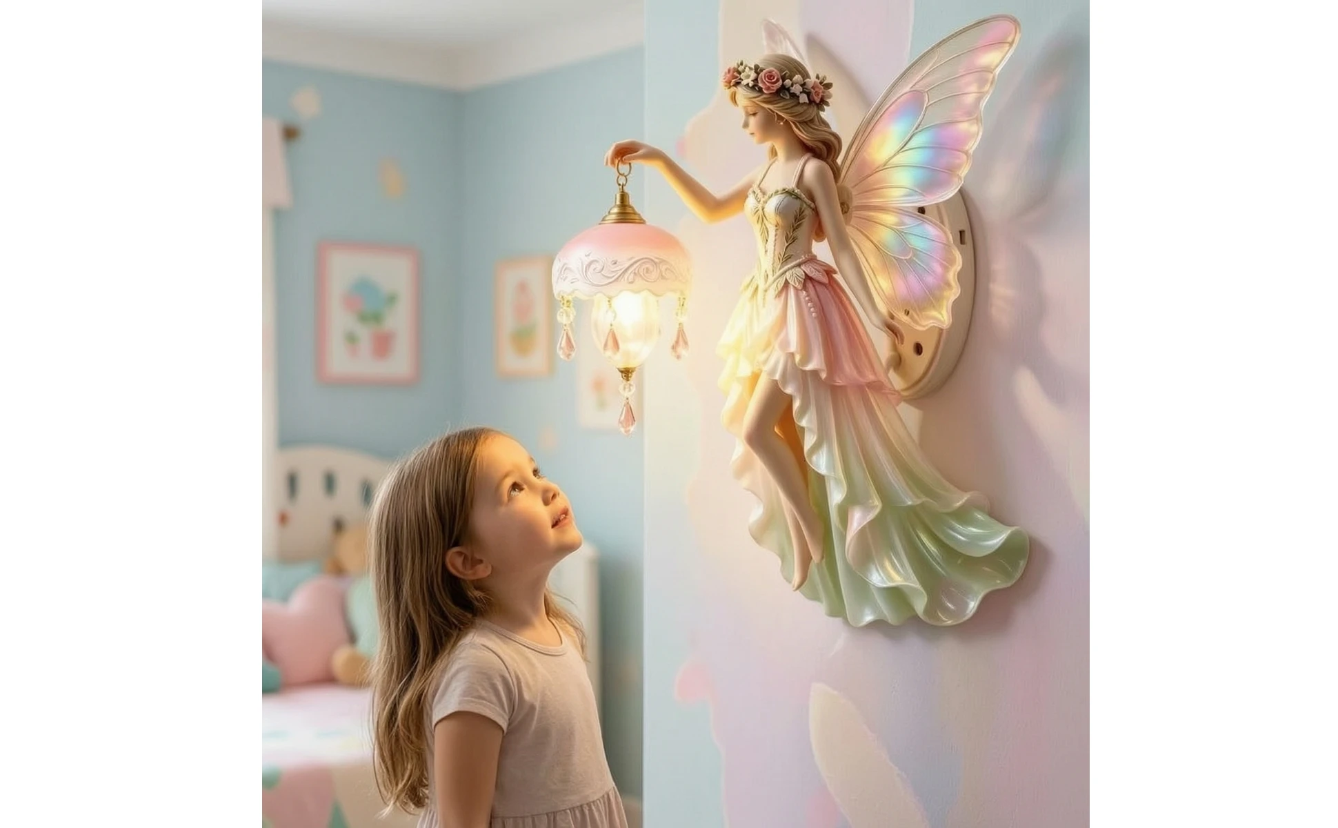 Fairy Wall Sconce Decorative Fairy Wall Lamp Sculpted Ornate for Girls, Bedroom, Nursery