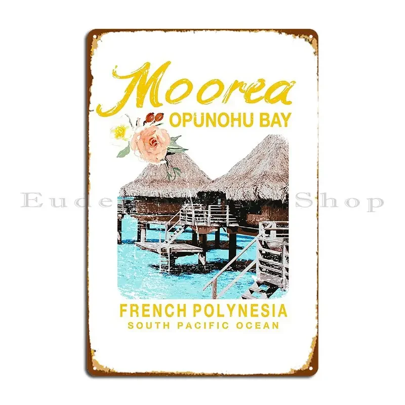 Moorea Bungalow Resort-letrero de Metal Vintage de Polinesia Francesa, Mural Vintage, divertido cartel de estaño personalizado de cueva
