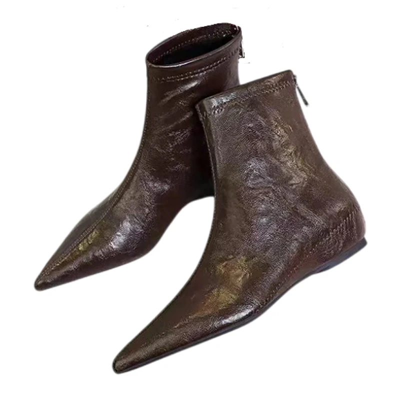 موضة أشار تو النساء حذاء من الجلد السيدات سليم حذاء قصير الشقق فستان الحفلات أحذية الشتاء امرأة بوتاس 2025 جديد Zapatos Mujer