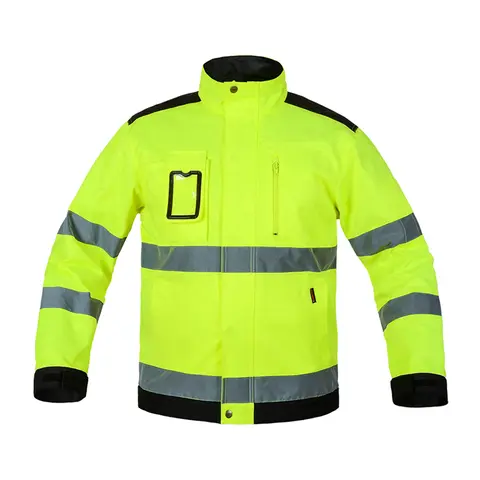 Hi Vis 남성용 고가시성 반사 재킷, 야외 작업 상의, 형광 노란색 멀티 포켓 안전 작업복 의류