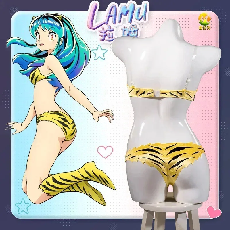 Anime urusei yatsura lum invasor cosplay traje peruca tigre-listrado biquíni maiô amarelo legging feminino ataru moroboshi