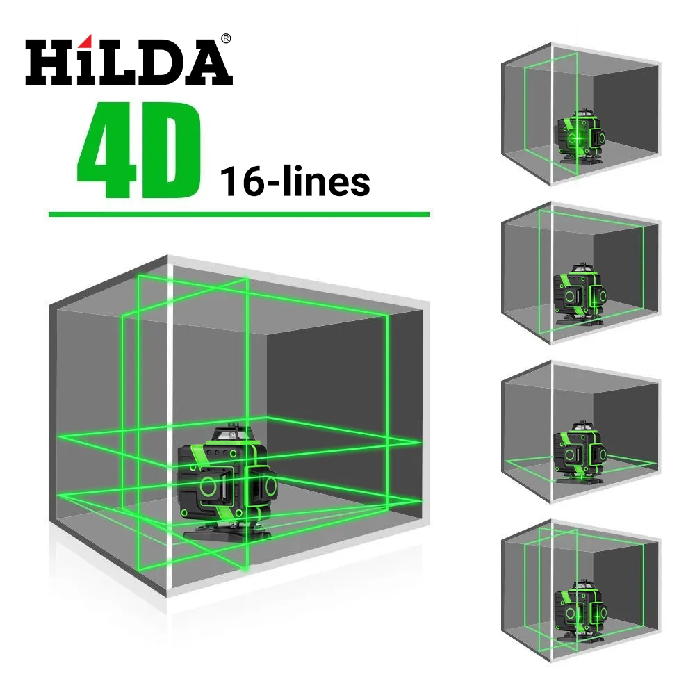 HILDA 3D/4D 12/16 Lines Laser Level Level Self-Leveling 360 Horizontal And Vertical Cross Super Powerful Green Laser Level