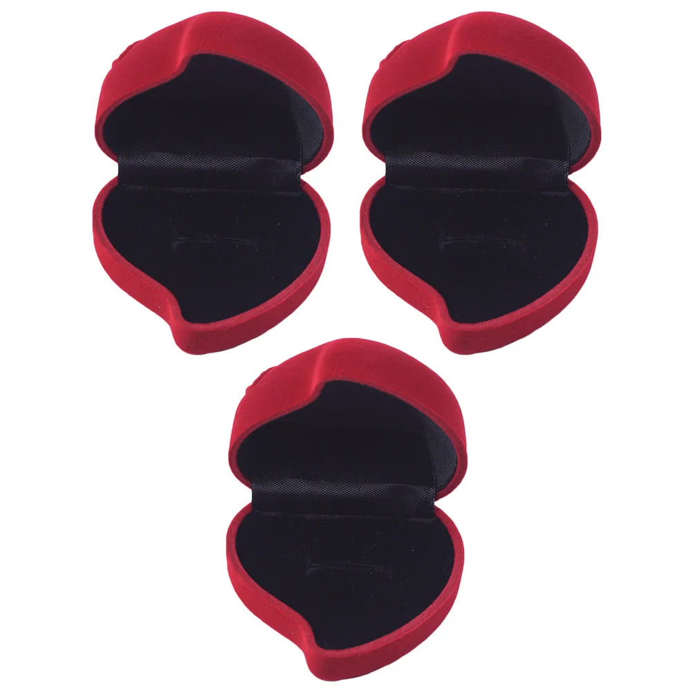 

3 pcs Heart Shaped Box Red Rose Design Wedding Ring Storage Case Compact Jewelry Holder For Gift (Heart Shape Ring Storage)