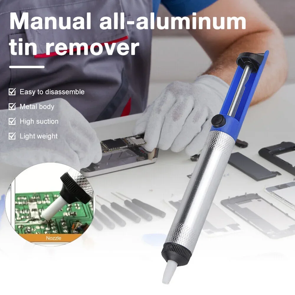 Manuelle Entlötsaugpumpe – Halb aus Aluminium, mit rutschfestem Griff für Elektronikreparatur und Lötarbeiten (Haushaltslaborwerkzeug) – Detail 1