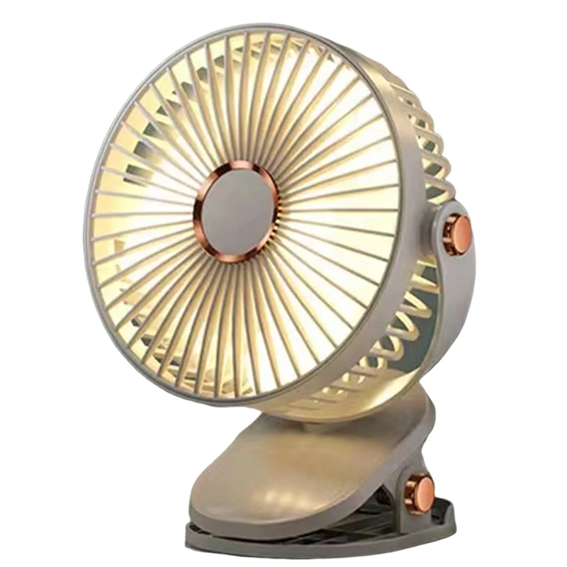 ABGR-USB Ventilatore con clip di ricarica Ventilatore con clip portatile Mini ventilatore da tavolo personale silenzioso a 5 velocità 720 °   Ventola di rotazione