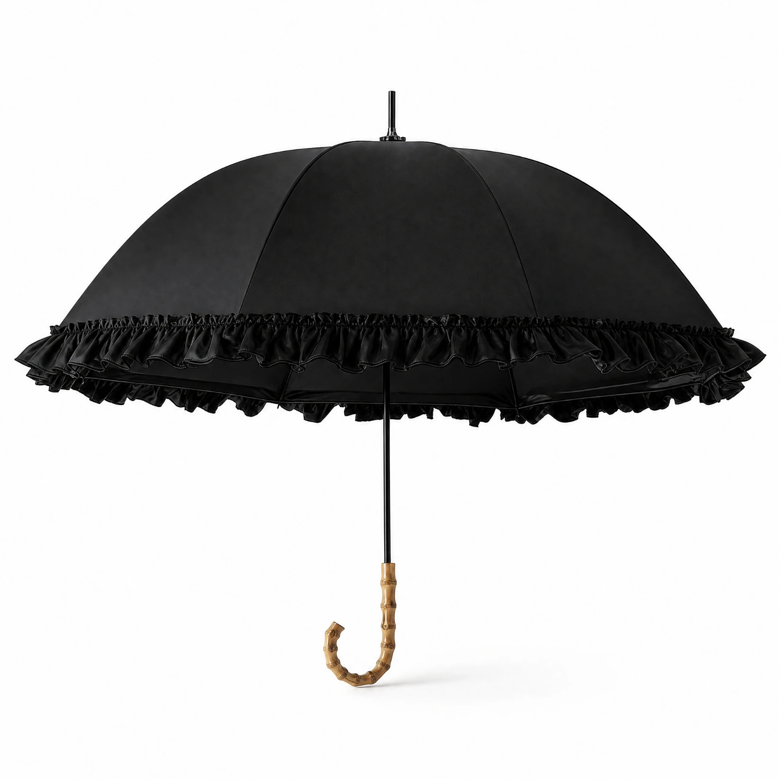 UPF 50+ Sun Umbrella Water-Repellent Curved Wooden Handle Umbrella Protection Sunshade Lightweight Manual Open Close
