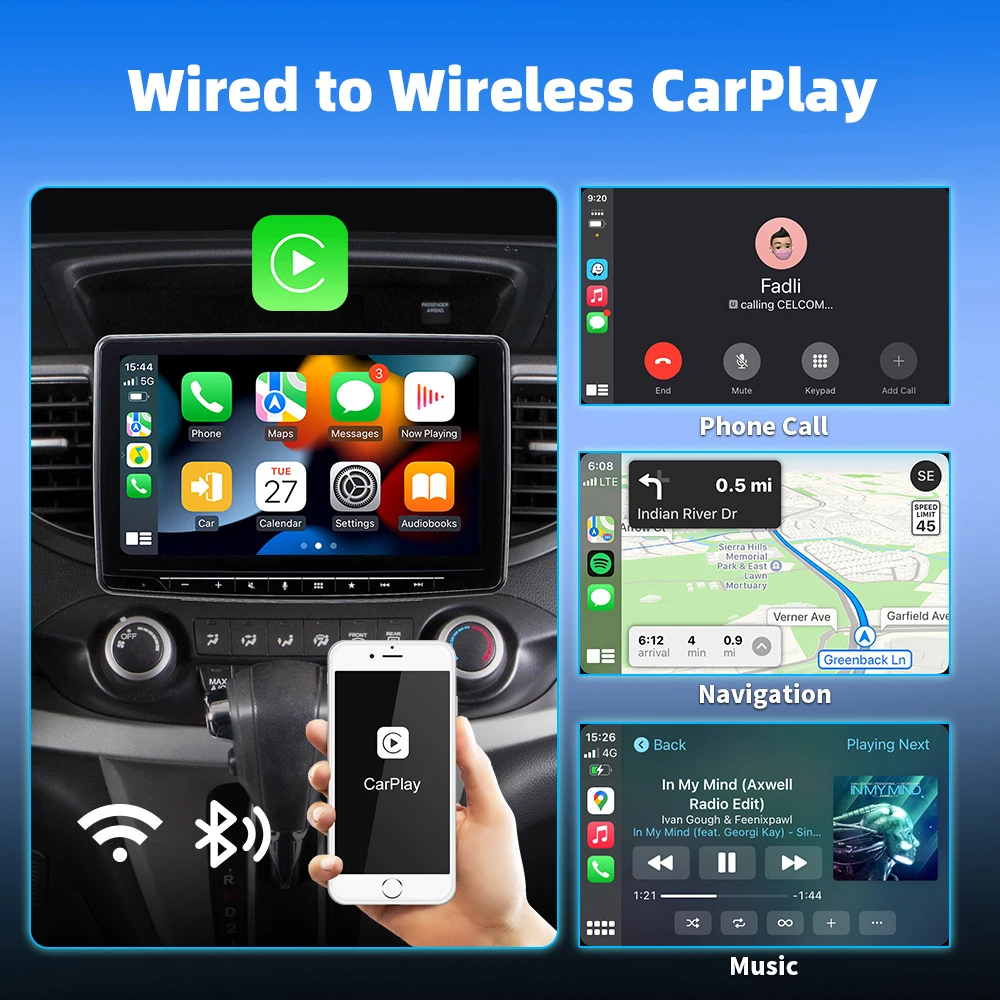 Adaptador Inalámbrico CarPlay Tipo-C 2026, Último Modelo, Convierte CarPlay y Android Auto de Cableado a Inalámbrico, Plug & Play para la Mayoría de los Autos